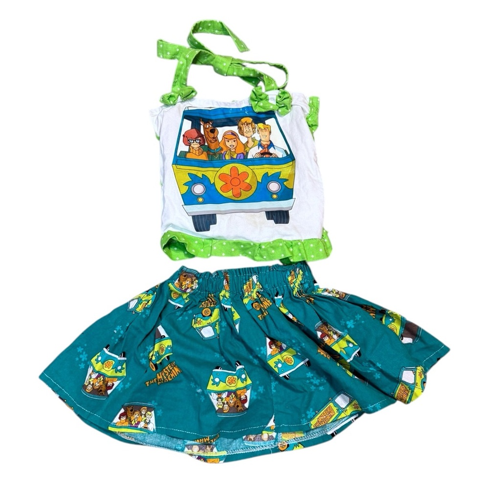 Scooby Doo Cartoon Print Smock Tie Top and Skirt Set 2-4 Toddler